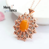 Natural Amber Old Material Honey Wax Full Snow Flower Pendant Necklace
