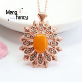 Natural Amber Old Material Honey Wax Full Snow Flower Pendant Necklace