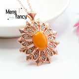 Natural Amber Old Material Honey Wax Full Snow Flower Pendant Necklace
