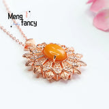 Natural Amber Old Material Honey Wax Full Snow Flower Pendant Necklace