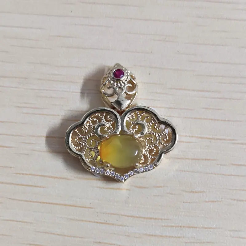 Natural Amber Owl Pendant Necklace Gemstones Jewelry