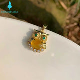 Natural Amber Owl Pendant Necklace Gemstones Jewelry
