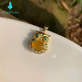 Natural Amber Owl Pendant Necklace Gemstones Jewelry