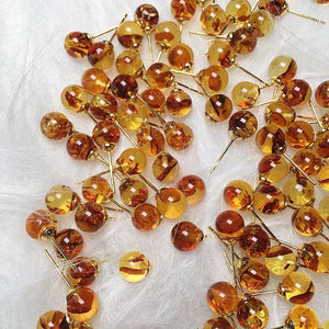 Natural Amber Stone Earrings Round Beads Stud Earring Rare Jewelry Women