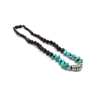 Matte Cherry Amber Necklace with Turquoise Beads Choker