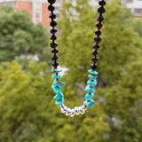 Matte Cherry Amber Necklace with Turquoise Beads Choker