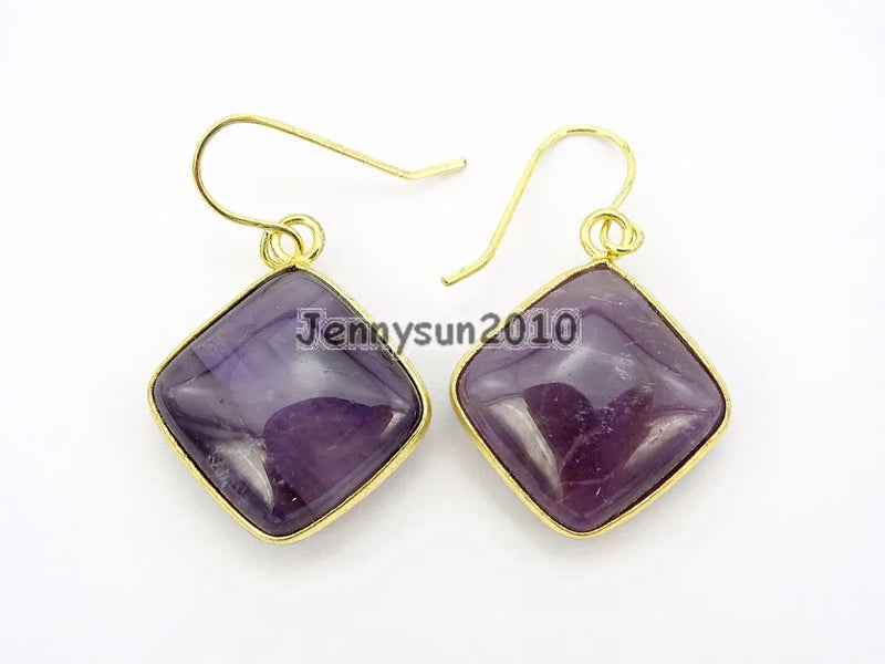 Ame-thyst Diagonal Square Healing Chakra Earrings Set