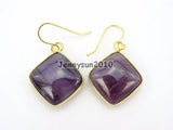 Ame-thyst Diagonal Square Healing Chakra Earrings Set