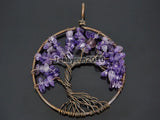 Ame-thyst Gemstone Tree of Life Pendant Necklace