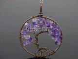 Ame-thyst Gemstone Tree of Life Pendant Necklace