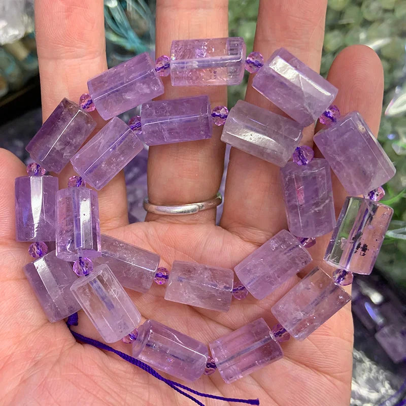 Natural Amethyst Beads 15'' Faceted Column Jewelry Making Beads
