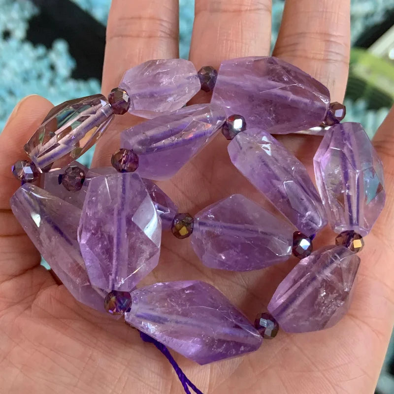 Natural Amethyst Beads 15'' Pyramid DIY Loose Beads For Jewelry Making