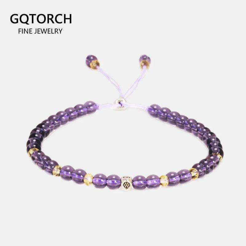 Adjustable Amethyst Beads Bracelet 4mm Small Yoga Crystal Beads Stretch Bracelet