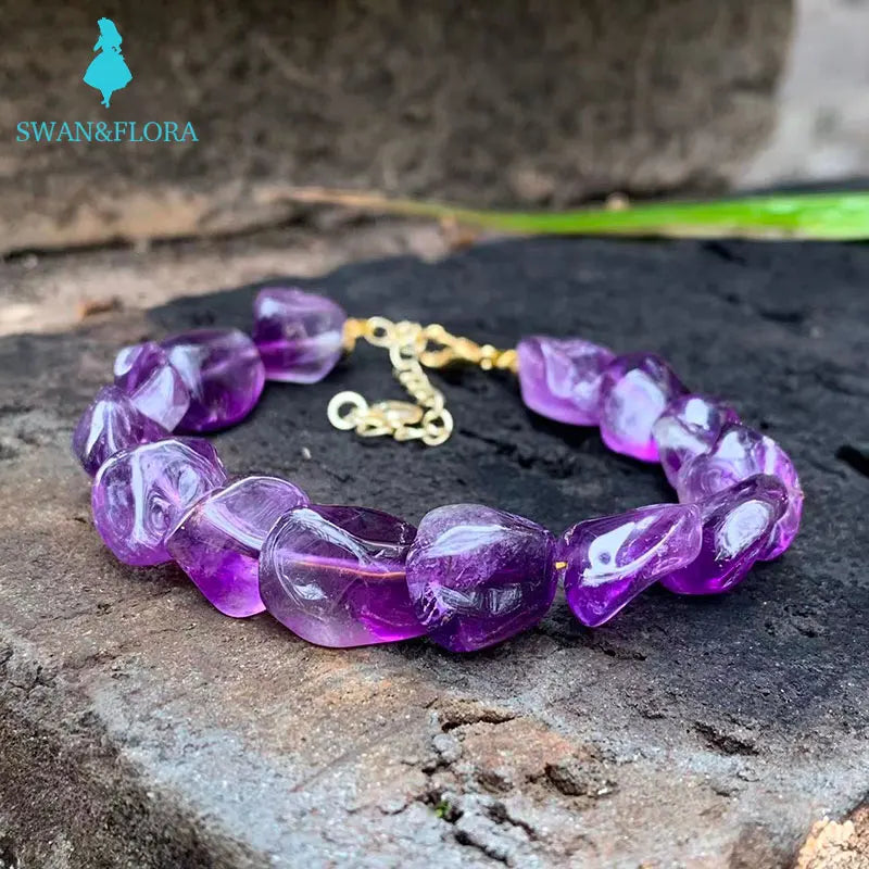 Natural Amethyst Bracelet Purple Stone Irregular Jewelry GEM Beads Healing Women