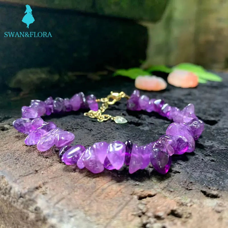 Natural Amethyst Bracelet Purple Stone Irregular Jewelry