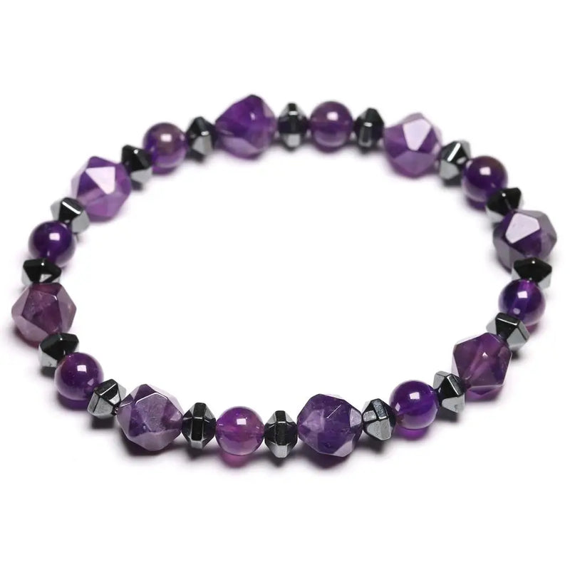 Natural Amethyst Beads Bracelet Cut Surface