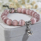 Amethyst Cat's Eye Stone 925 Silver Hollow Bangle Bracelet