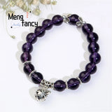 Amethyst Cat's Eye Stone 925 Silver Hollow Bangle Bracelet