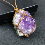 Amethyst Cluster Stone Pendant Purple Crystal Necklace