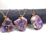 Amethyst Cluster Stone Pendant Purple Crystal Necklace