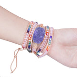 Amethyst Cluster Wrap Bracelet Crystal Beaded Bohemian Style