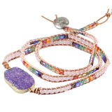 Amethyst Cluster Wrap Bracelet Crystal Beaded Bohemian Style