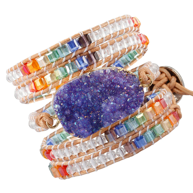 Amethyst Cluster Wrap Bracelet Crystal Beaded Bohemian Style