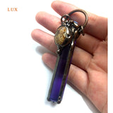 Natural Amethyst Column Pendant Coral Agate Deep Purple Crystal Soldered Pendant