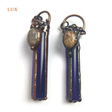 Natural Amethyst Column Pendant Coral Agate Deep Purple Crystal Soldered Pendant