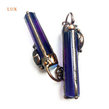 Natural Amethyst Column Pendant Coral Agate Deep Purple Crystal Soldered Pendant