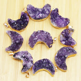 Amethyst Crescent Raw Stone Pendant Charms Necklace