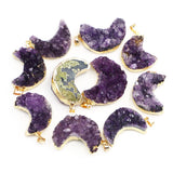 Amethyst Crescent Raw Stone Pendant Charms Necklace