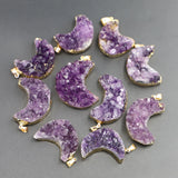 Amethyst Crescent Raw Stone Pendant Charms Necklace
