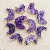 Amethyst Crescent Raw Stone Pendant Charms Necklace