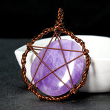 Amethyst Crystal Quartz Copper Wire Pentagram Stars Necklace Pendant