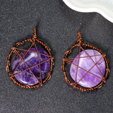 Amethyst Crystal Quartz Copper Wire Pentagram Stars Necklace Pendant
