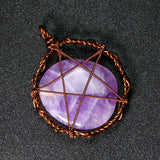 Amethyst Crystal Quartz Copper Wire Pentagram Stars Necklace Pendant