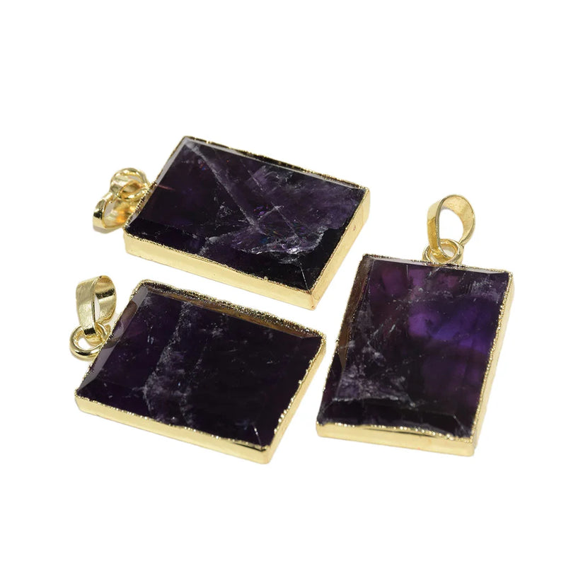 Amethyst Crystal Stone Rectangle Pendant for Jewelry Making 5pc
