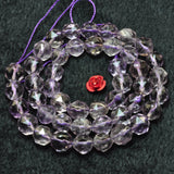 Natural Amethyst Diamond Cut Faceted Round Loose Beads Semi Precious Stone