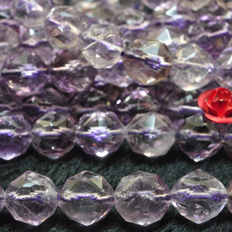Natural Amethyst Diamond Cut Faceted Round Loose Beads Semi Precious Stone