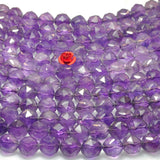 Natural Amethyst Diamond Faceted Round Loose Beads Gemstone