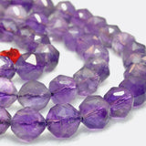 Natural Amethyst Diamond Faceted Round Loose Beads Gemstone