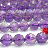 Natural Amethyst Diamond Faceted Round Loose Beads Gemstone