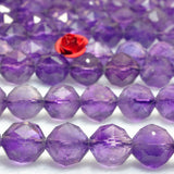 Natural Amethyst Diamond Faceted Round Loose Beads Gemstone