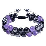 Natural Amethyst Double Bracelet Adjustable Magnet Beaded Bracelet