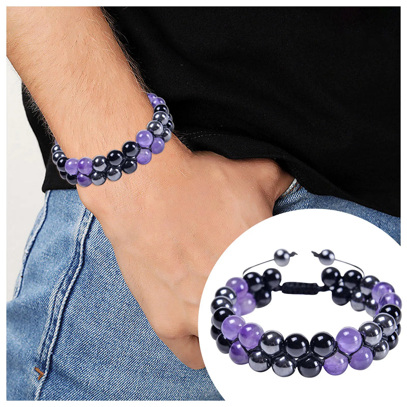 Natural Amethyst Double Bracelet Adjustable Magnet Beaded Bracelet