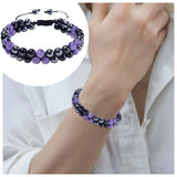 Natural Amethyst Double Bracelet Adjustable Magnet Beaded Bracelet