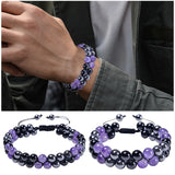 Natural Amethyst Double Bracelet Adjustable Magnet Beaded Bracelet