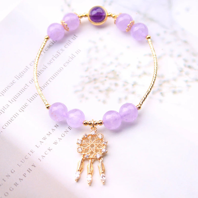 Amethyst Dream Catcher Bracelet Feather Tassel Charm Jewelry Bangle