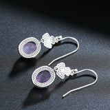 Vintage Flower Shape Amethyst Drop Earrings 925 Sterling Silver Women's Jewelry